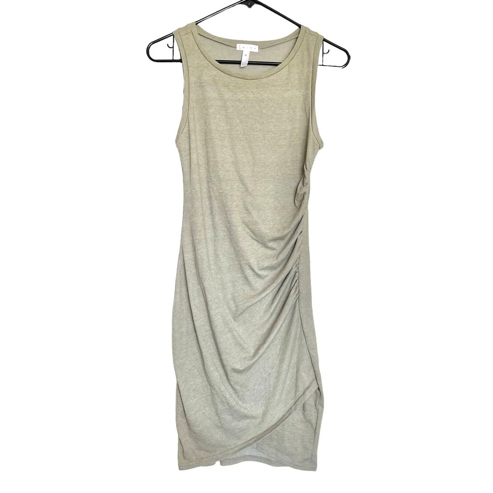 Leith Womens Dress XS Bodycon Faux Wrap Ruched Stretch Green Jersey Sleeveless